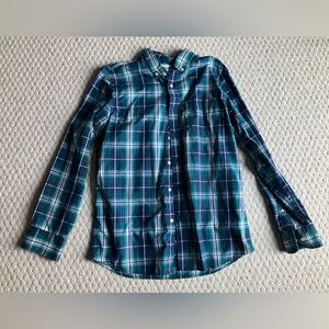 Men’s Sonoma Medium Button-Up Dress Shirt Modern Fit Green/Blue Plaid
